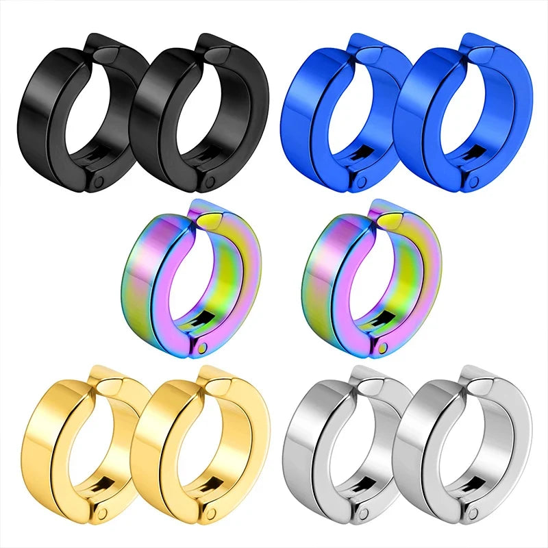 2 Pcs Classic Korean Punk Stainless Steel Ear Clip Earrings for Men Women Black No Pierced Fake Ear Circle New Pop Jewelry