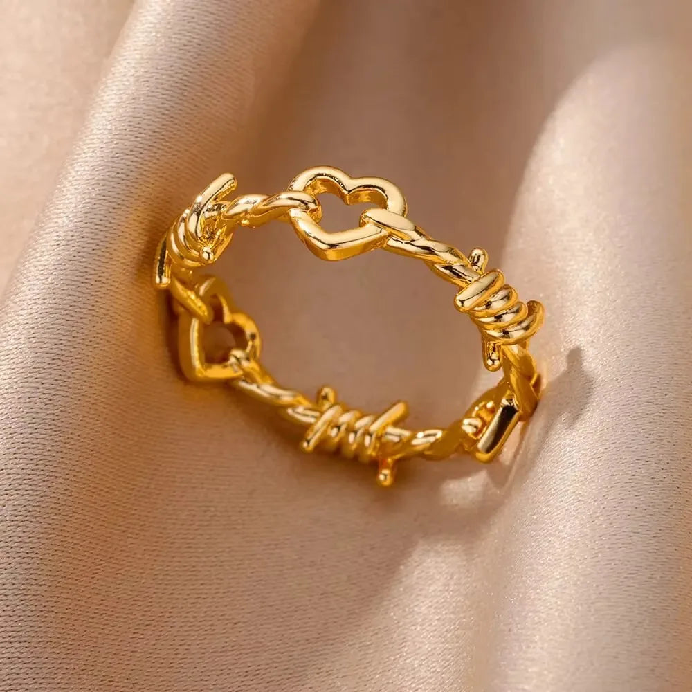 Stainless Steel Heart Zircon Rings for Women Gold Color Wedding Couple Ring Aesthetic Jewelry Accessories Gift anillos mujer