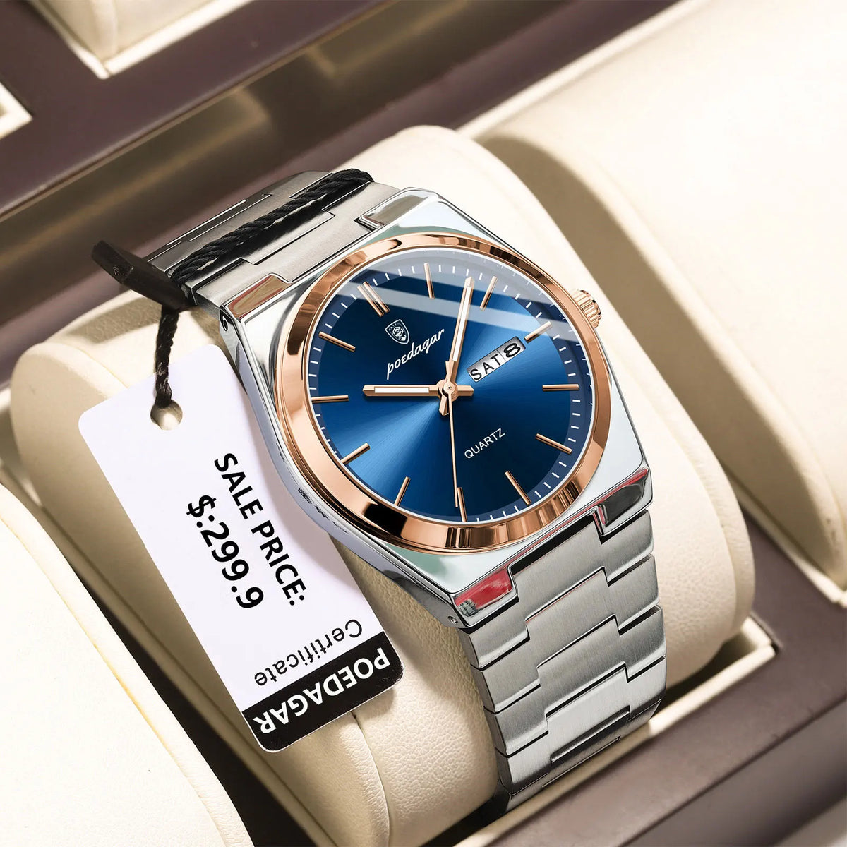 POEDAGAR Luxury Business Man Wristwatch Waterproof Luminous Stainless Steel Men Watch Date Week Fashion Quartz Men's Watches+Box