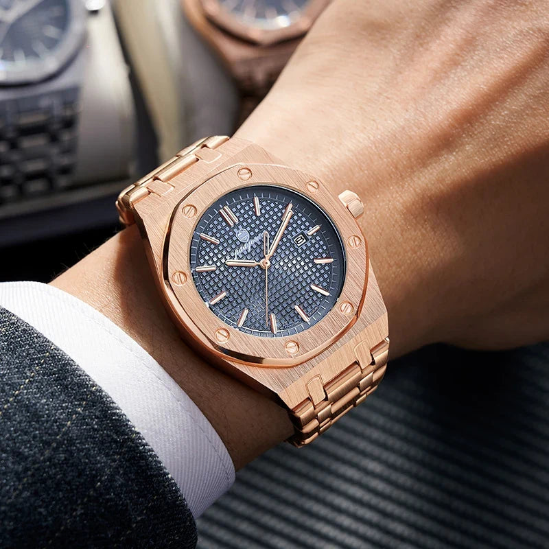 PAAZOMU Luxury Business Man Wristwatch Waterproof Luminous Date Men Watch Stainless Steel Fashion Quartz Watches For Men Reloj