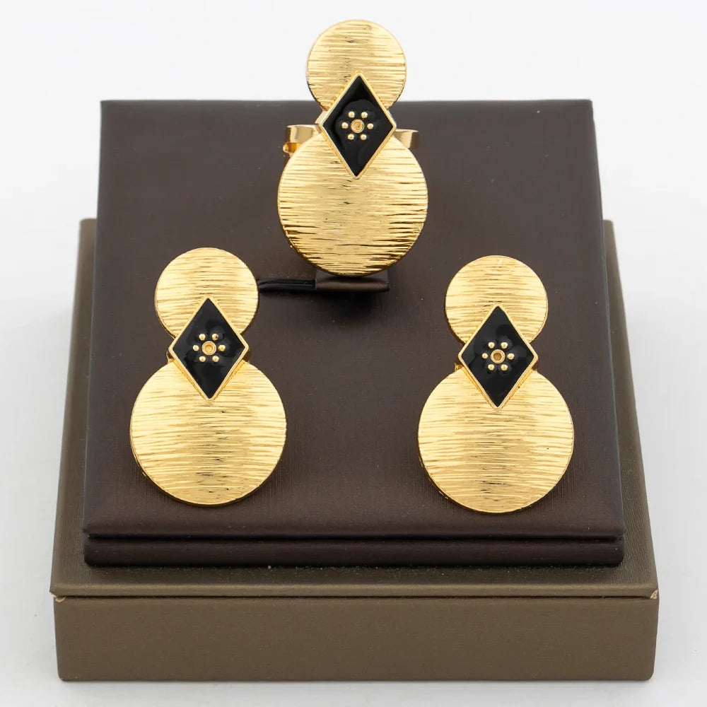 Dubai Gold Color Earrings Copper Adjustable Big Rings For Women Irregular Earrings Exquisite Bridal Jewelry Party Daily Wear