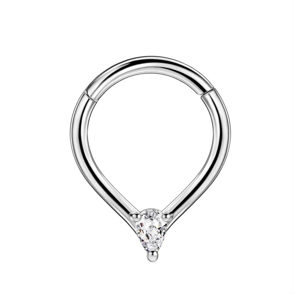 Flowers Nose Ring Septum 100% 316L Surgical Steel Zircon Clicker Daith Piercing Ear Cartilage Helix Hoop Flowers Water Drops