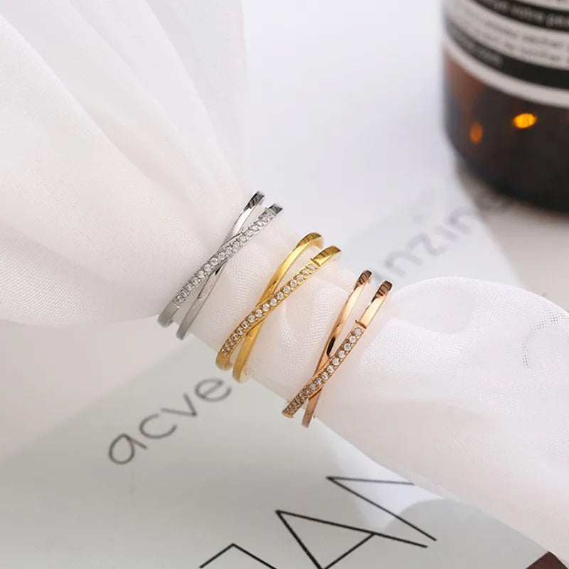 Stainless Steel Pave CZ Cross Ring Wedding Band for Women Girl Size 5-10