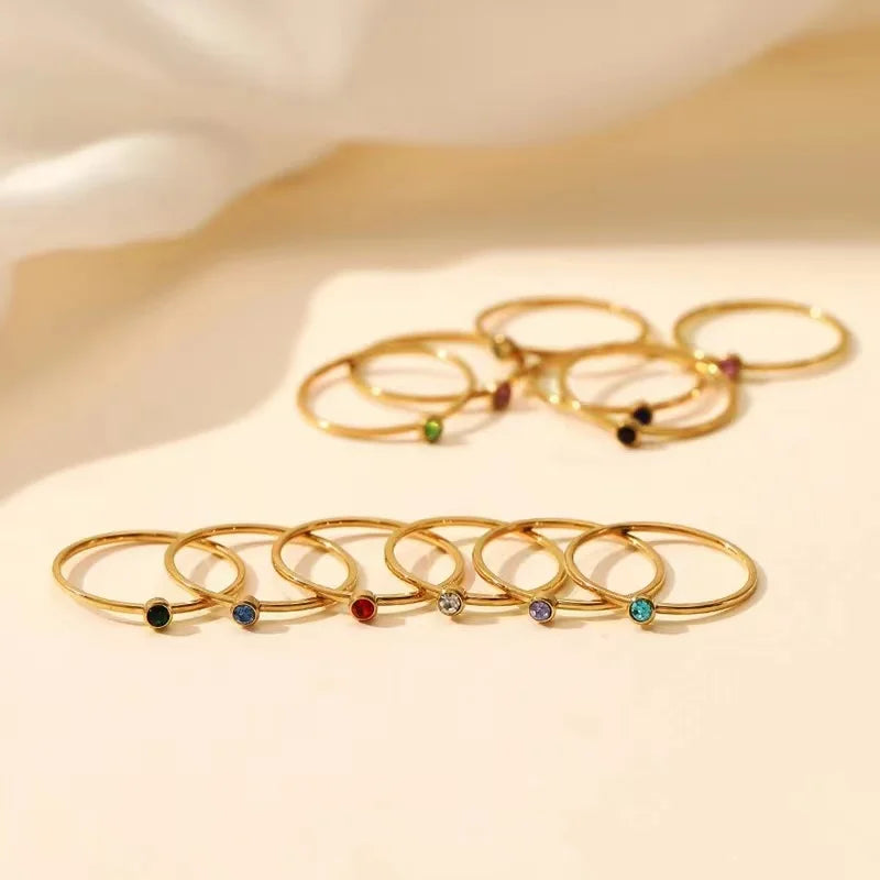 316 Stainless Steel Birthstone Ring Gold Color Simple Fashion Style For Women Festival Party Gift Jewelry Dropshipping
