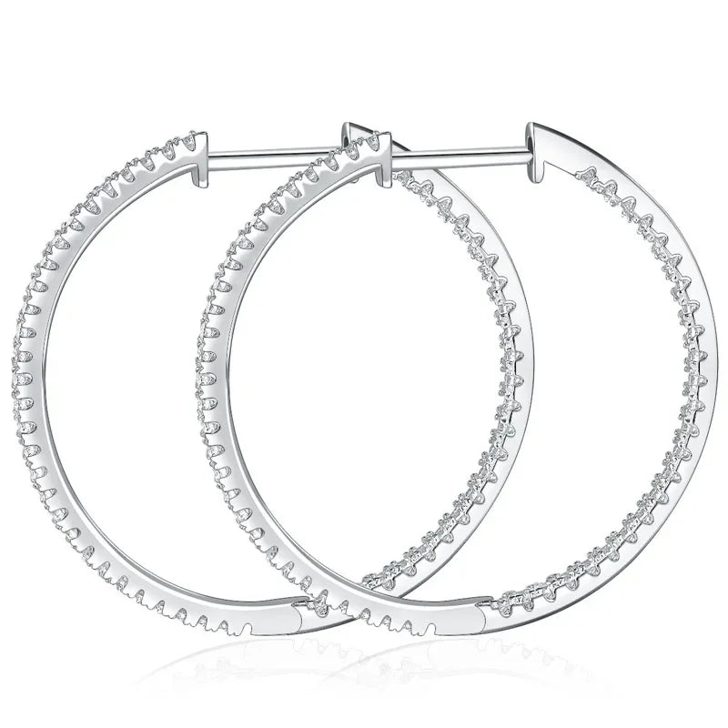 NeeTim Full D Color Moissanite hoop Earrings for Women 925 Sterling Silver with White Gold Plated Ear Studs Fine Jewelry Gift