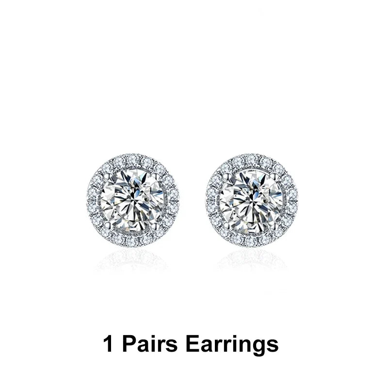 NeeTim 1ct D Color VVS1 Moissanite Jewelry Set 925 Silver with White Gold Plated Pendant Necklace Stud Earrings Sets for Women
