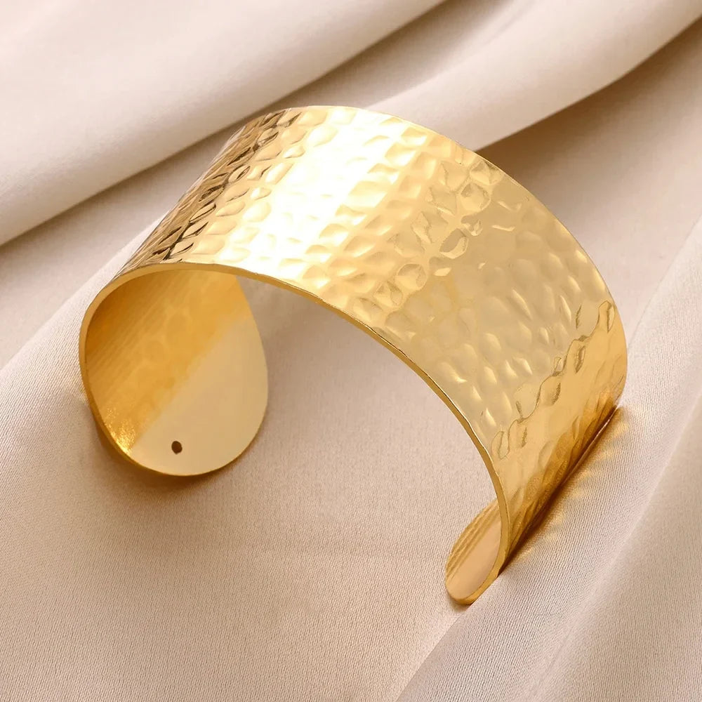 Classic Wrinkle Texture Openning Bangle Bracelet For Women Exquisite Cuff Bracelet Gold Color Stainless Steel Hand Ornament Gift