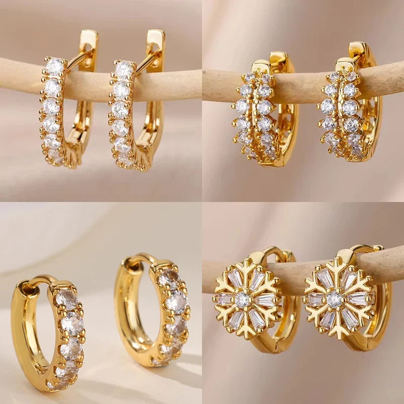 Cubic Zirconia U Shape Stud Earrings For Women Stainless Steel Geometric Earrings Jewelry Wedding Birthday Gift