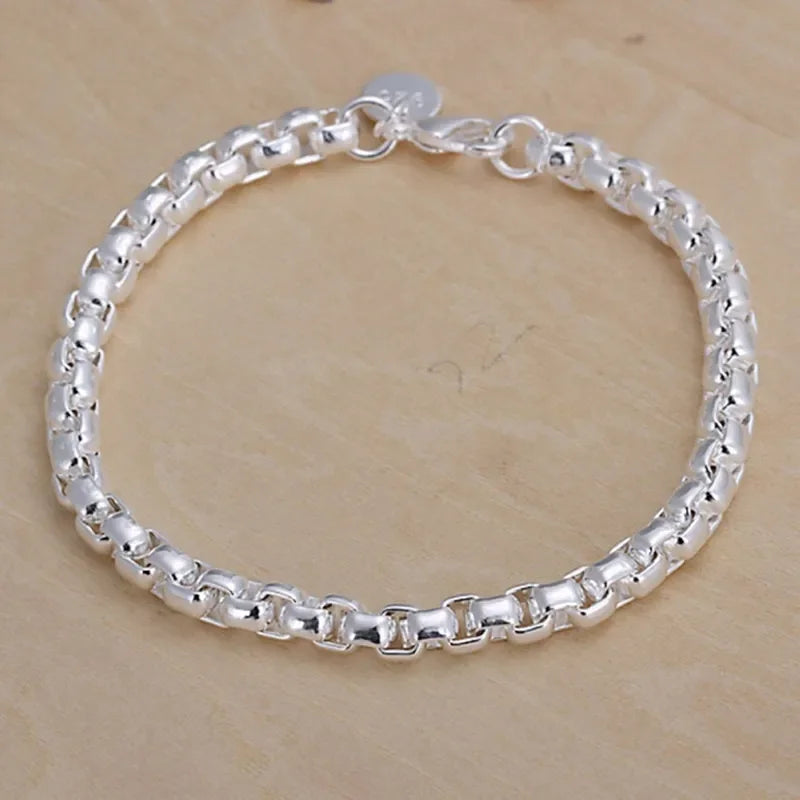 Noble 925 Sterling Silver Square Solid Chain Bracelet For Women Men Charm Party Gift Wedding Fashion Jewelry Free shipping