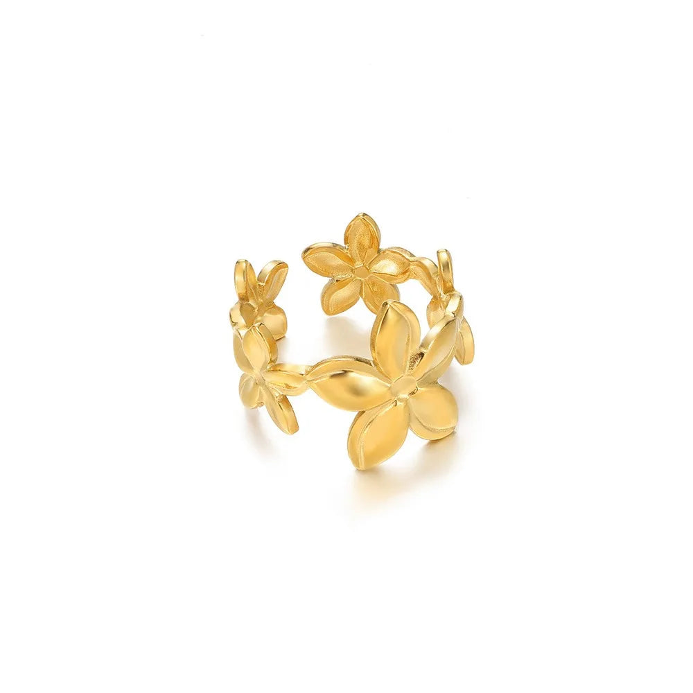 Stainless Steel Exaggerated Big Flower Rings For Women Gold Color Sunflower Finger Ring Female Fashion Aesthetic Jewelry Gift