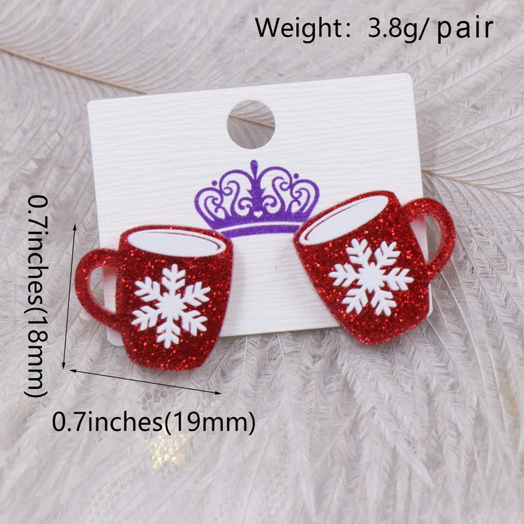 Custom Santa Hats Tree Mouse Head Turkey Glitter Acrylic Christmas Stud Earrings Stainless Steel Jewelry Wholesale
