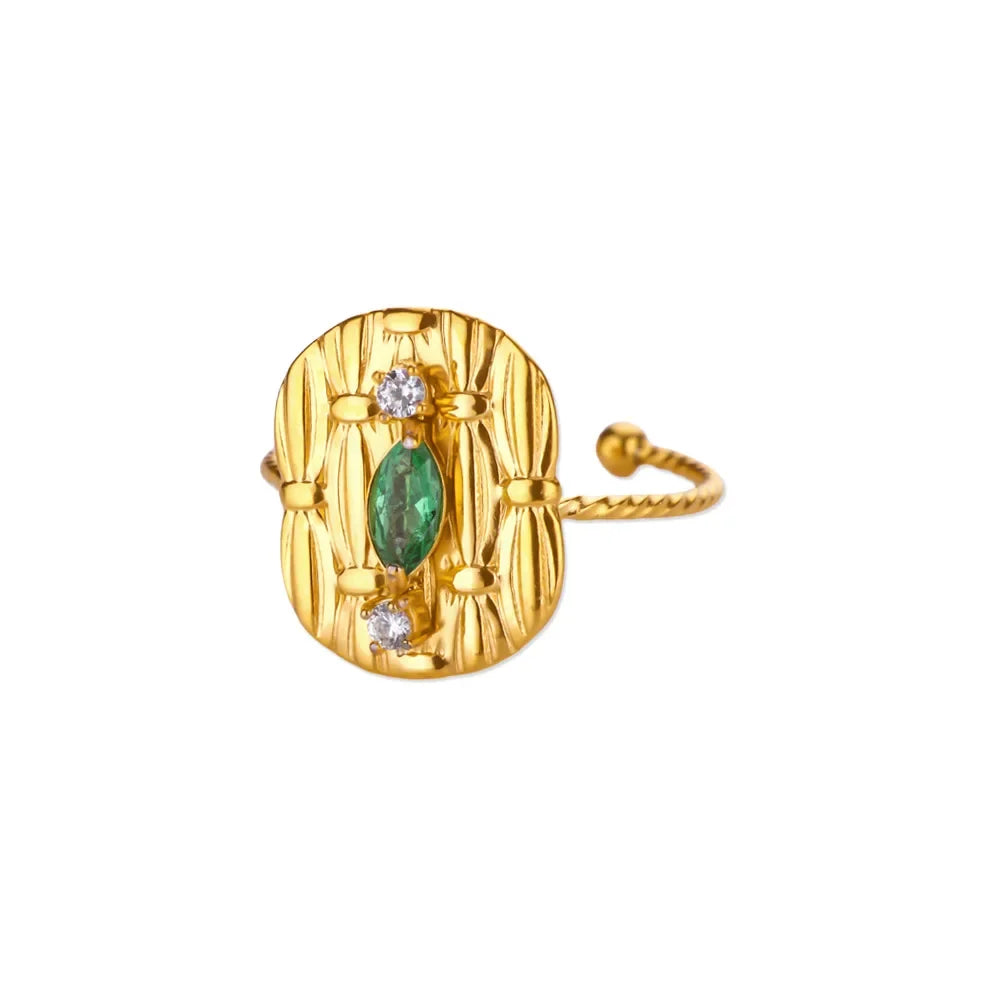 Zircon Geometric Rings For Women Stainless Steel Gold Color Open Adjustable Ring 2025 New Fashion Wedding Couple Jewelry Gift