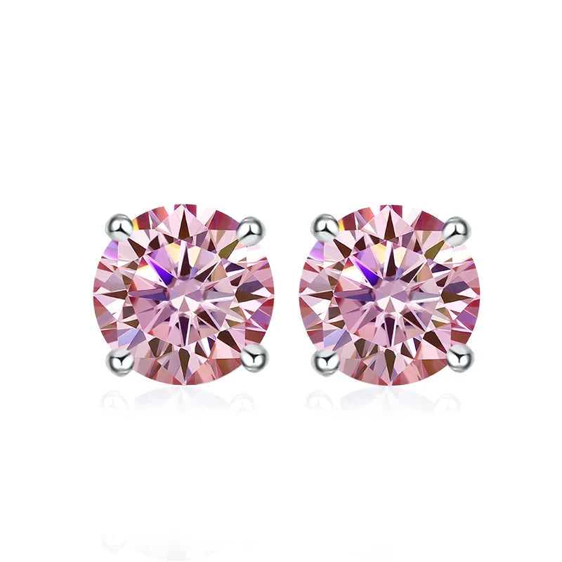 NeeTim 0.5ct 1ct 2ct Moissanite Stud Earrings for Women 925 Sterling Silver Pink Black Blue Grey Sparkling Lab Diamond Earring