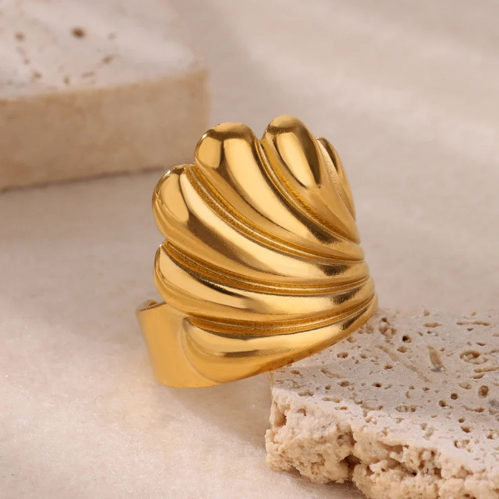 Starfish Shell Conch Stainless Steel Open Rings For Women Gold Color Adjustable Finger Ring Fashion Sea Vacation Jewelry Gifts