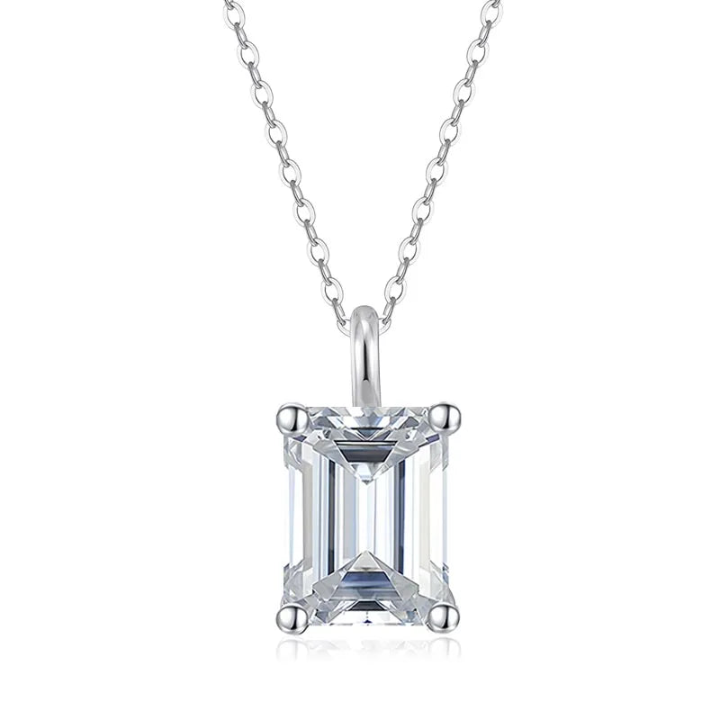 NeeTim 1ct 2ct  3ct 4ct Emerald Cut Moissanite Pendant Necklace for Women S925 Silver with White Gold Plated Necklaces Chain