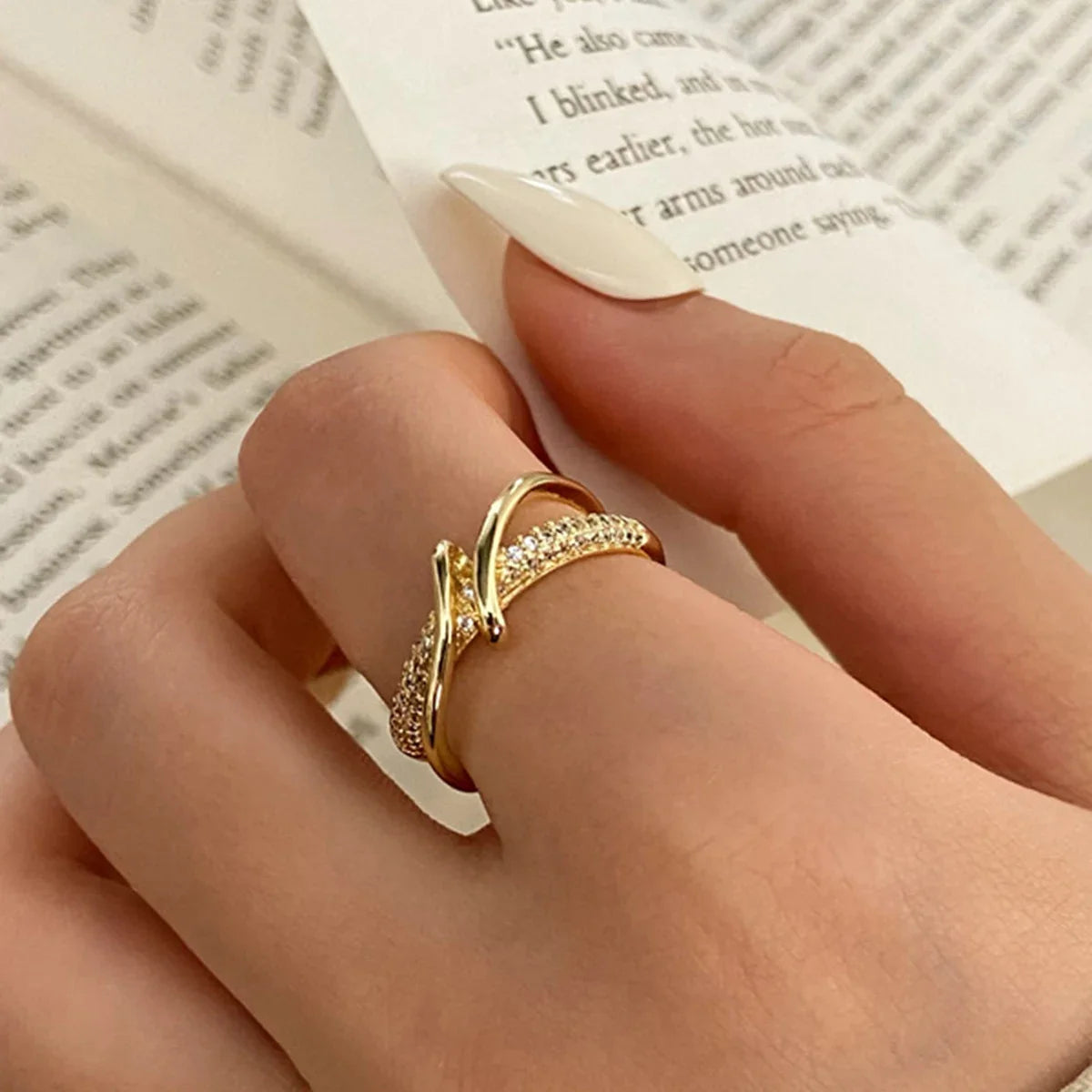 Korean Punk Cubic Zirconia adjustable ring for Women Office Party Friends Gifts Jewelry Accessories