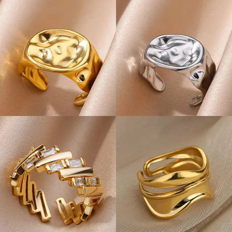 Irregular Rings For Women Gold Color Stainless Steel Geometric Ring Fashion Simple Party Christmas Party Jewelry Gift Femme