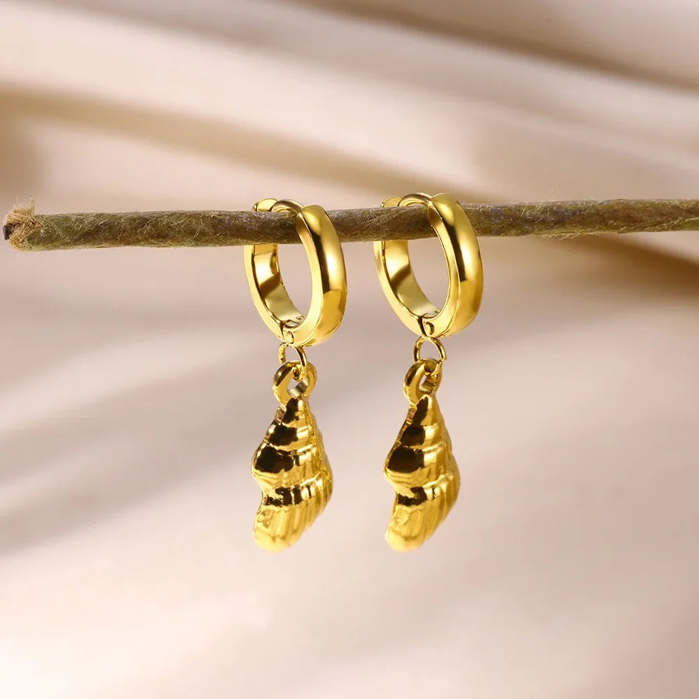 Freshwater Ocean Starfish Shell Hoop Earrings For Women Elegant Stainless Steel Gold Color Aretes Christmas jewelry accessories
