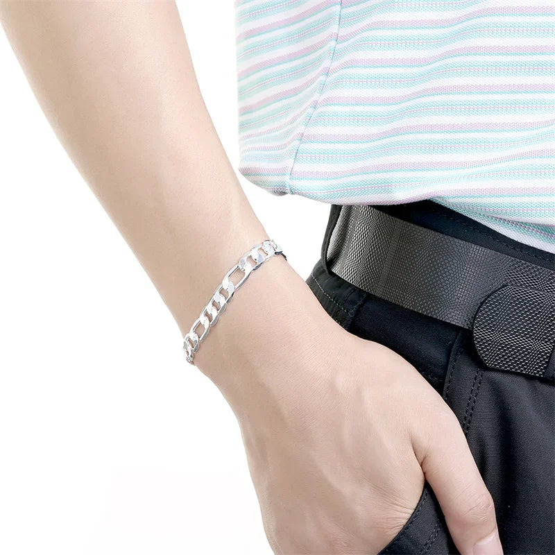 925 Sterling Silver Bracelet Necklace Jewelry Set Men And Women Classic 8MM Chain Fashion Charm Wedding Holiday Gift