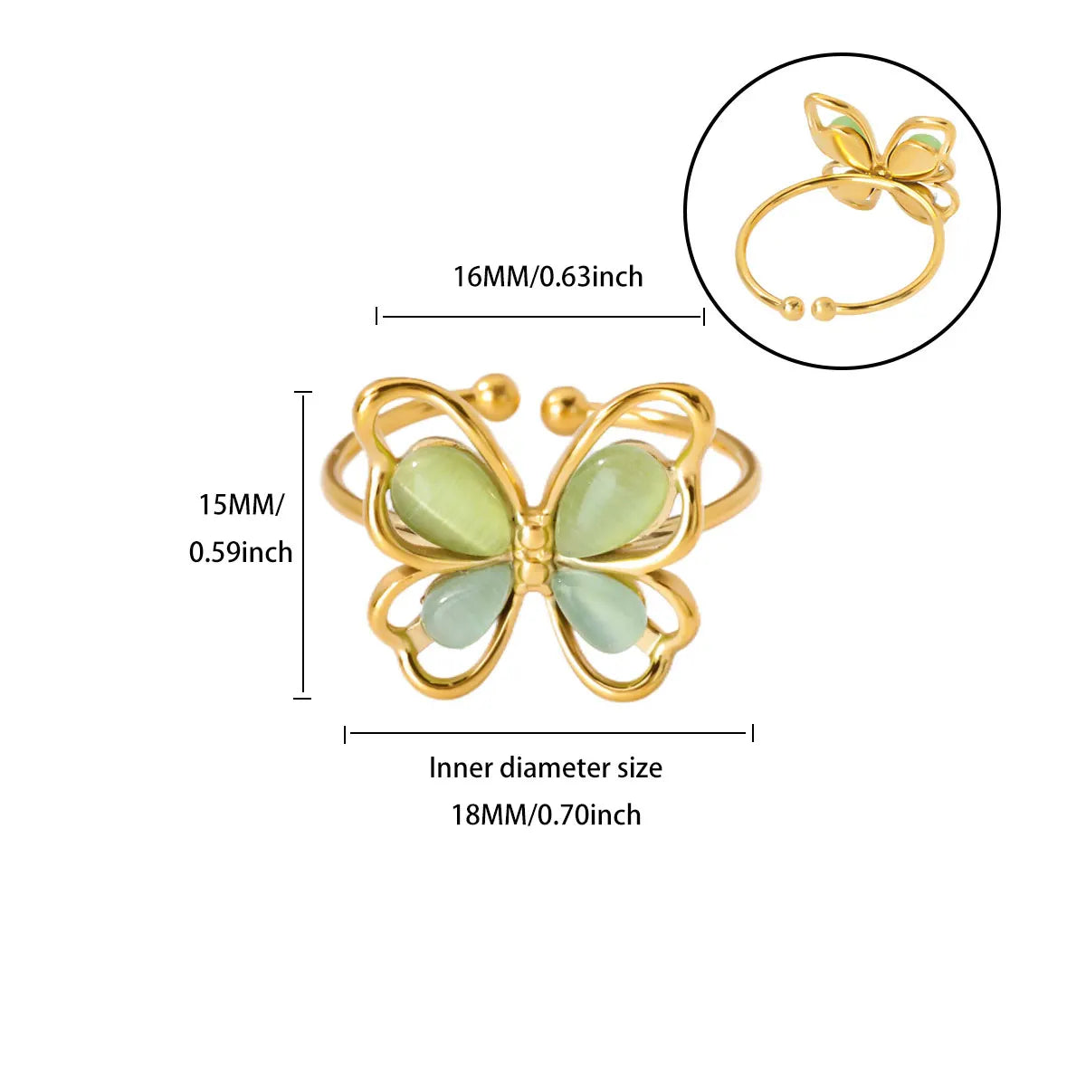 Popular Butterfly Rings For Women Gold Color Stainless Steel Geometric Opening Finger Ring Aesthetic Wedding Christmas Jewelry