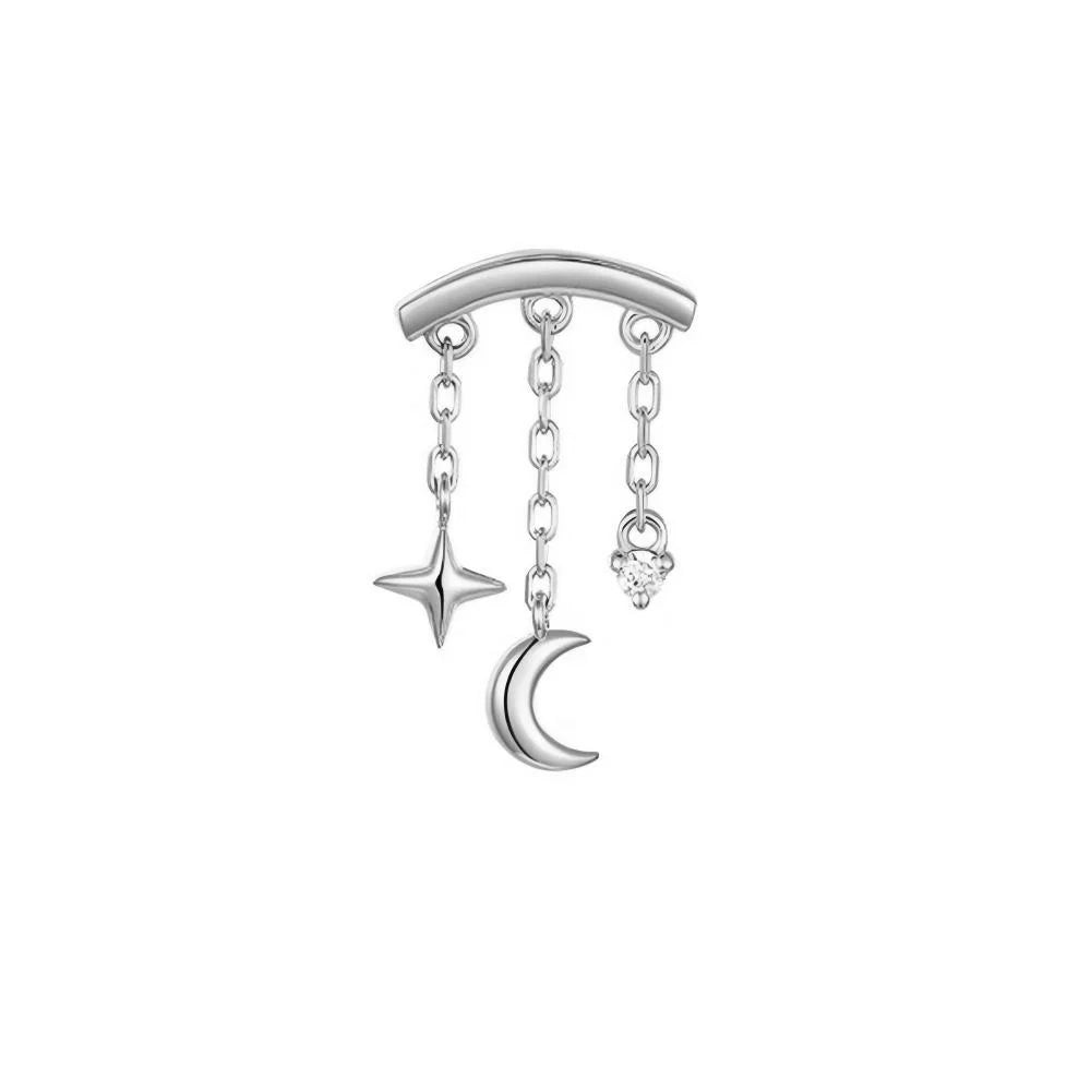 CANNER 1PC Four Pointed Star Moon Tassel Lotus Cartilage Spiral Puncture 925 Sterling Silver Stud Earring For Women Ins Earring
