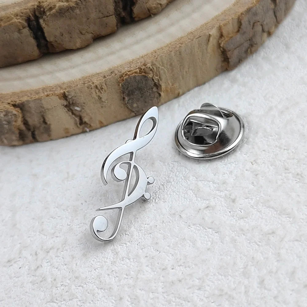 New music symbol men's lapel pin, 316L stainless steel gold-plated badge, black brooch for suit accessories, gift for father
