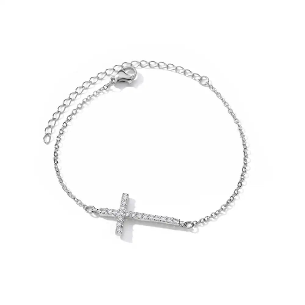Crystal Cross Bracelets For Women Fashion Gold Plated Stainless Steel Cross Bracelet Vintage Religion Aesthetic Jewelry Gift