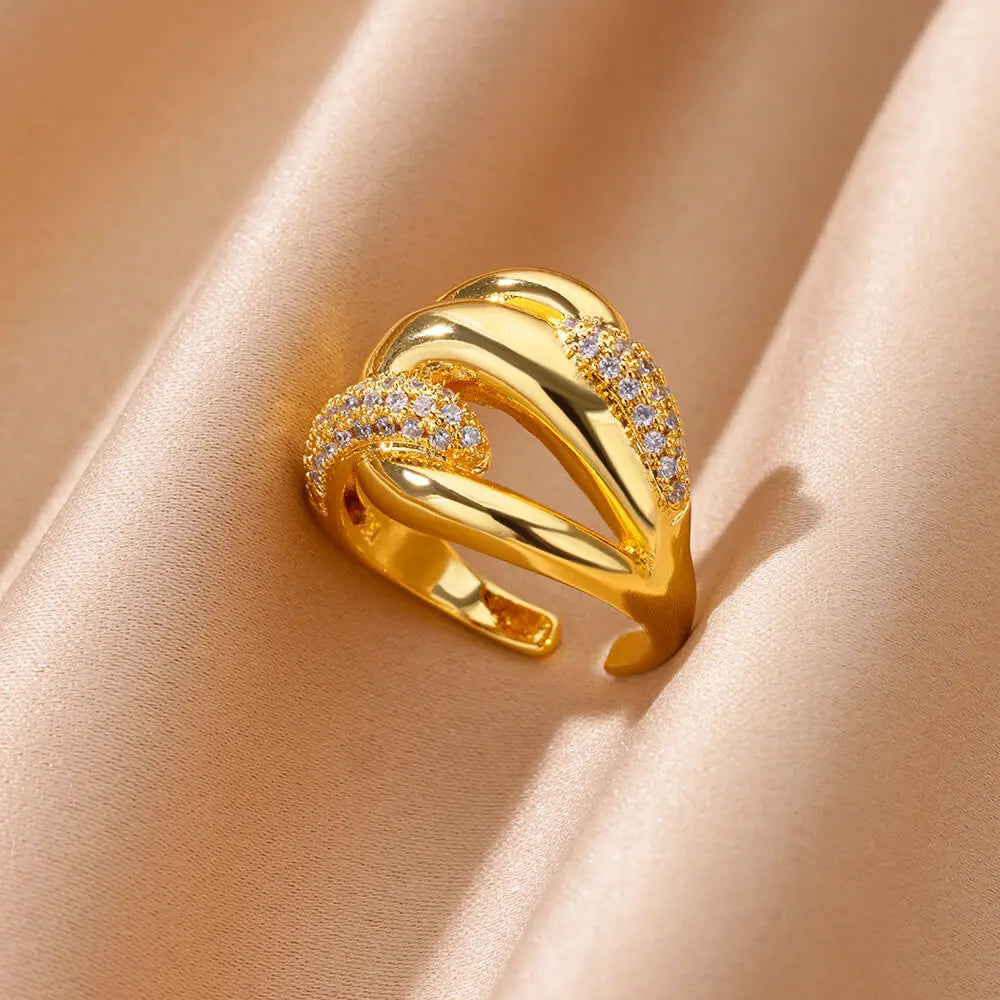 Zircon Geometric Rings For Women Luxury Stainless Steel Gold Color Open Ring Trendy Wedding Party Aesthetic Jewerly Gift Femme