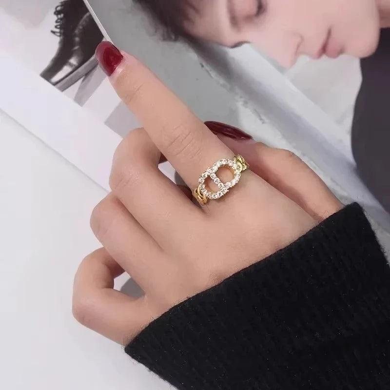 Korean Punk Cubic Zirconia adjustable ring for Women Office Party Friends Gifts Jewelry Accessories