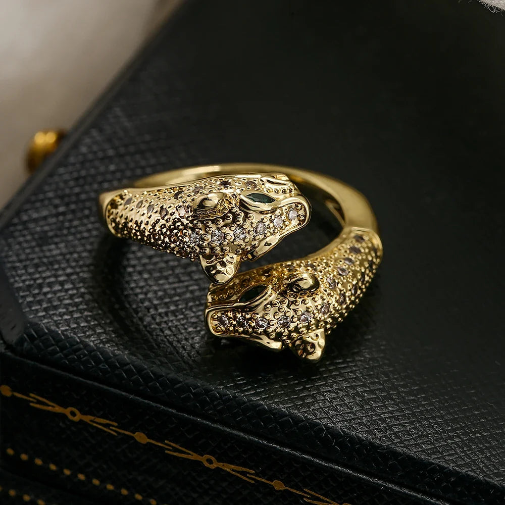 NEWBUY New High Quality Gold-Plated Zircon Hip-Hop Style Rings Fashion Delicate Leopard Ring Women's Party Jewelry Accessories