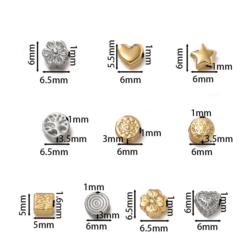 10Pcs/Pack Stainless Steel Various Shape Gold Steel Color Texture Spacer Beads for DIY Bracelet Jewelry Making Accessories