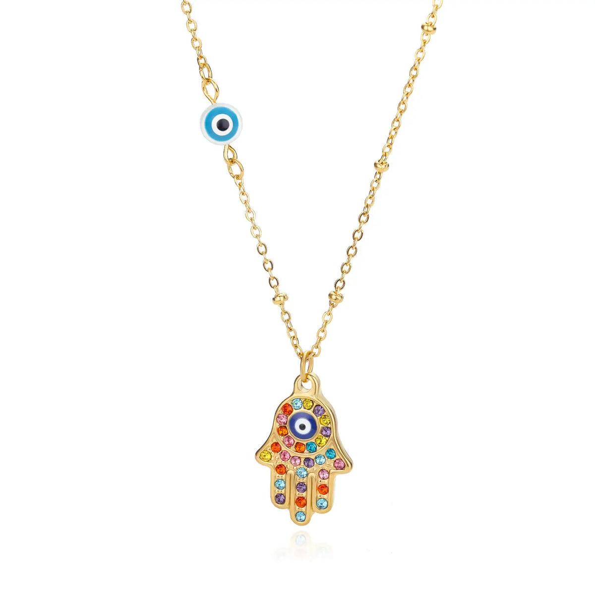 Zircon Evil Eye Pendant Necklace For Women Stainless Steel Turkish Eye Fatima Hand Chain Choker Collar Goth Jewelry onlyfans