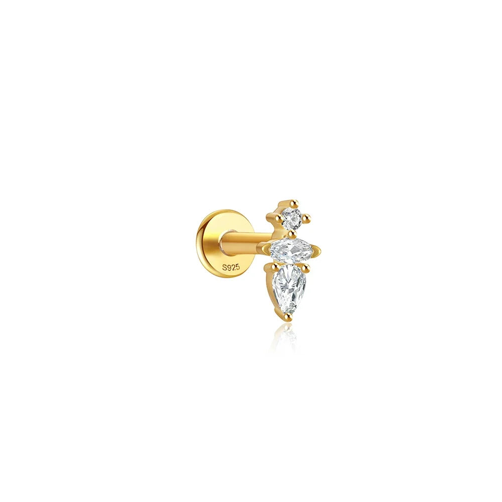 CANNER 1PC Four Pointed Star Moon Tassel Lotus Cartilage Spiral Puncture 925 Sterling Silver Stud Earring For Women Ins Earring