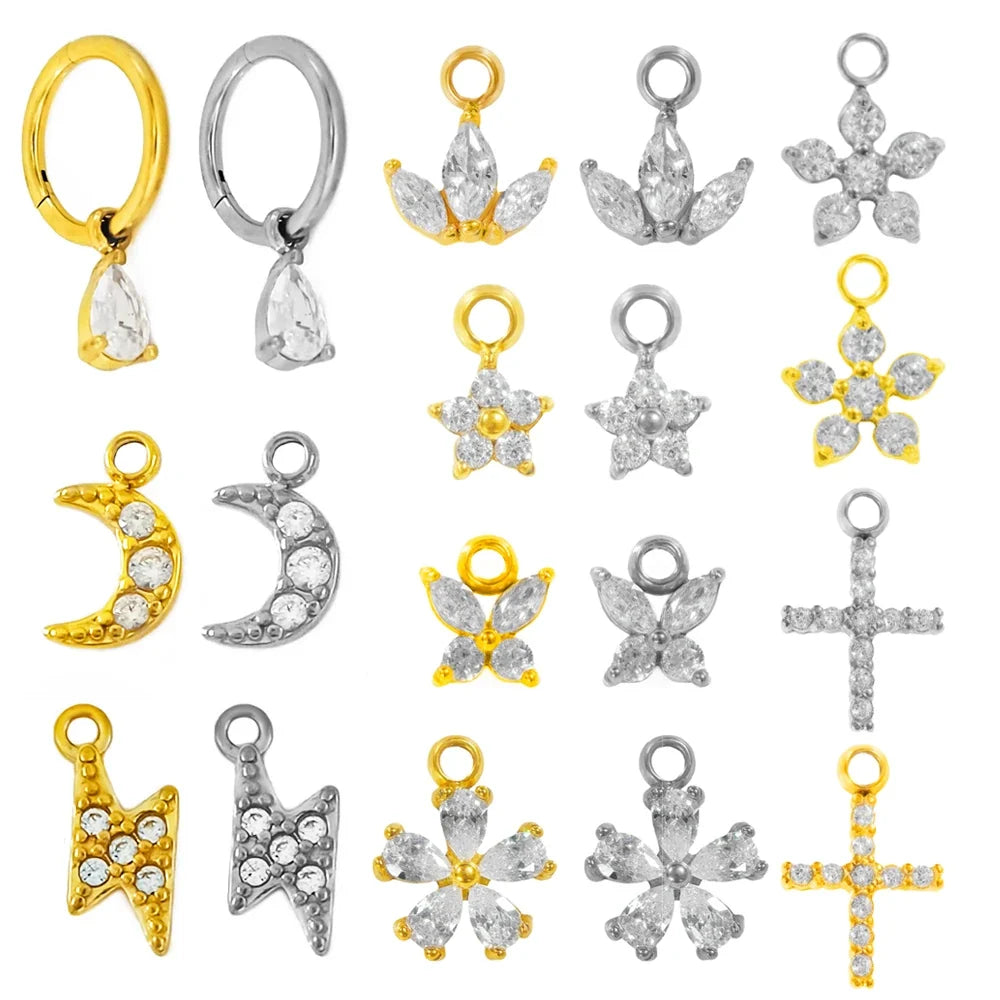 Waterdrops Pendant Conch Ring ASTM F136 G23 Titanium Piercings Moon Flowers Hinge Segment Clicker Teardrop Helix  Earrings