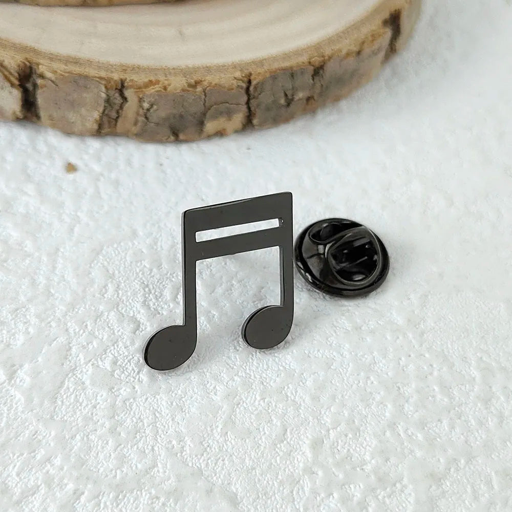 New music symbol men's lapel pin, 316L stainless steel gold-plated badge, black brooch for suit accessories, gift for father