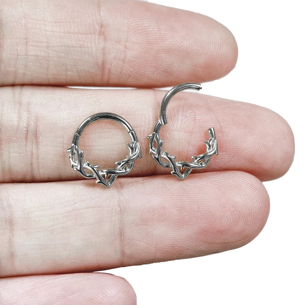 16G Vine Septum Nose Ring Piercing Hinged Clicker 316L Stainless Steel Daith Clicker Helix Cartilage Earring Chain BodyJewelry