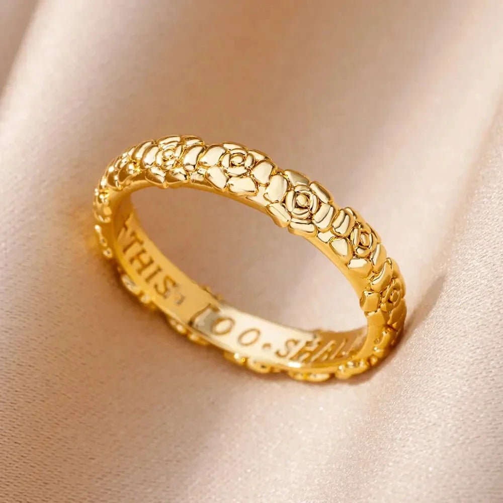 Stainless Steel Rose Flower Rings for Women Vintage Hollow Out Love Heart Finger Ring Aesthetic Jewelry Gifts anillos mujer