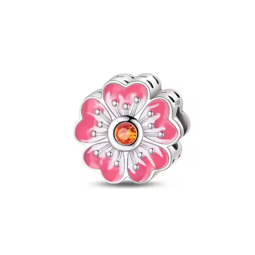 2026 Spring Pink Series Ballon Butterfly Flower Pendant Fit S925 European 925 Sterling Silver Bracelet Bangles Necklace