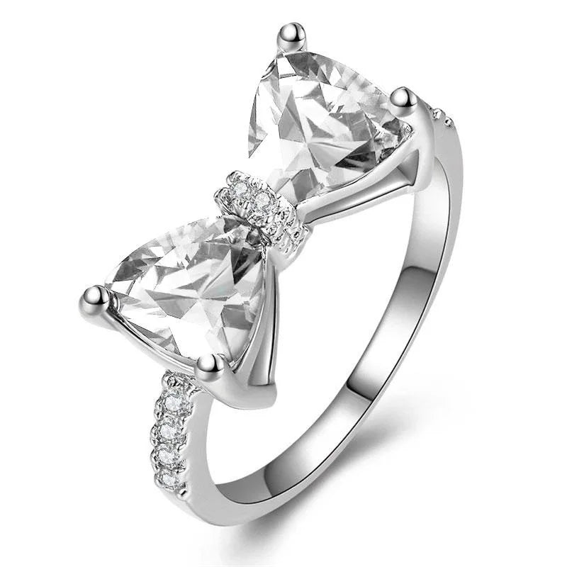 925 Sterling Silver Personality Multi-colored CZ Bow Rings for Women Bride Wedding Party Finger ring Nice Gift Fashion Jewelry