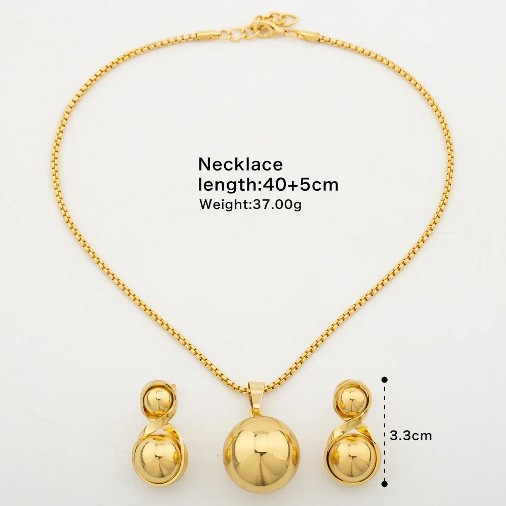 Simple Geometric Metal Necklace Earrings Set Globular Pendant for Women Stainless Steel Gold Plated Non-fade Trendy Jewelry