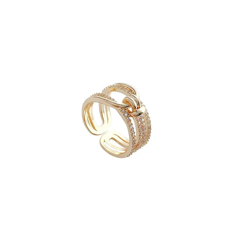 Luxury Double Layers Zircon Rings for Women Gold Plated Opening Stainless Steel Ring Trend Aesthetic Party Wedding Jewelry