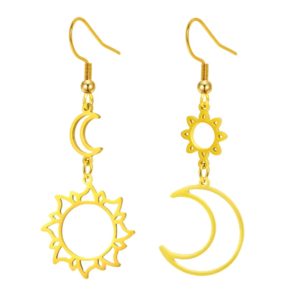Stainless Steel Earrings Bohemian Sun Moon Totem Pendant New Senior Statement Temperament Dangle Earrings For Women Jewelry Gift
