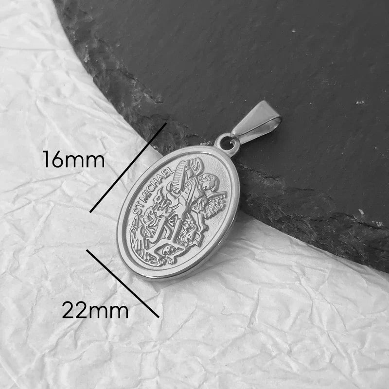Stainless Steel Vintage Round Portrait Coin St. Michael Compass Pendants Charm For Women Necklace Making Diy Jewelry