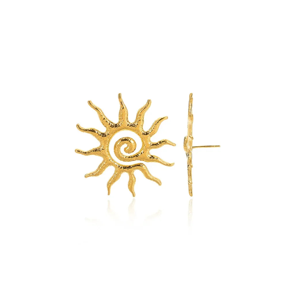 Retro Threaded Sun Earrings For Women Gold Color Stainless Steel Geometric Earrings Hip Hop Party Jewelry Birthday Gifts
