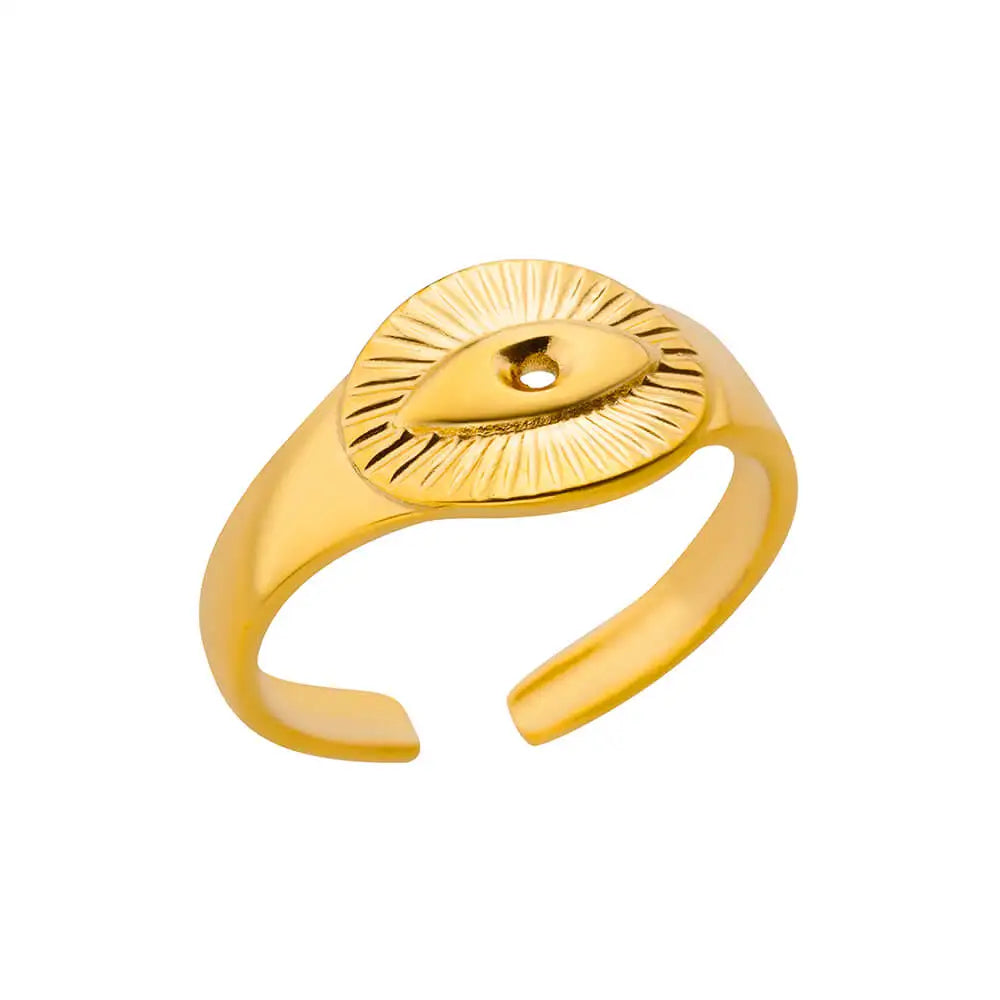 Green Zircon Evil Eye Rings For Women Stainless Steel Gold Color Geometric Open Ring New Wedding Waterproof Fashion Jewelry Gift