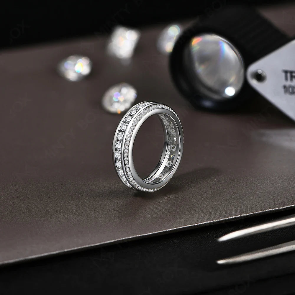 MINTYBOX  S925 Sterling Silver Moissanite Ring D VVS1 Lab Grown Diamond 1.68ctw Engagement Rings For Women Wedding Band Gift