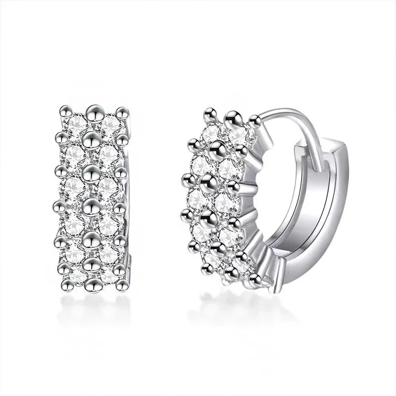 NeeTim 2mm Full Moissanite Earrings Women Luxury Quality Party S925 Sterling Silver with White Gold Plated Hoop Wedding Earring