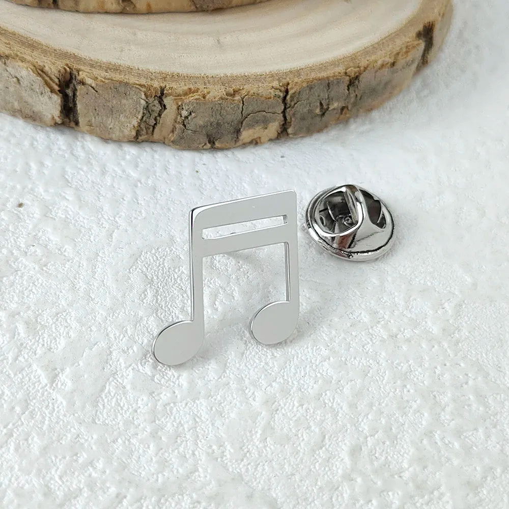 New music symbol men's lapel pin, 316L stainless steel gold-plated badge, black brooch for suit accessories, gift for father