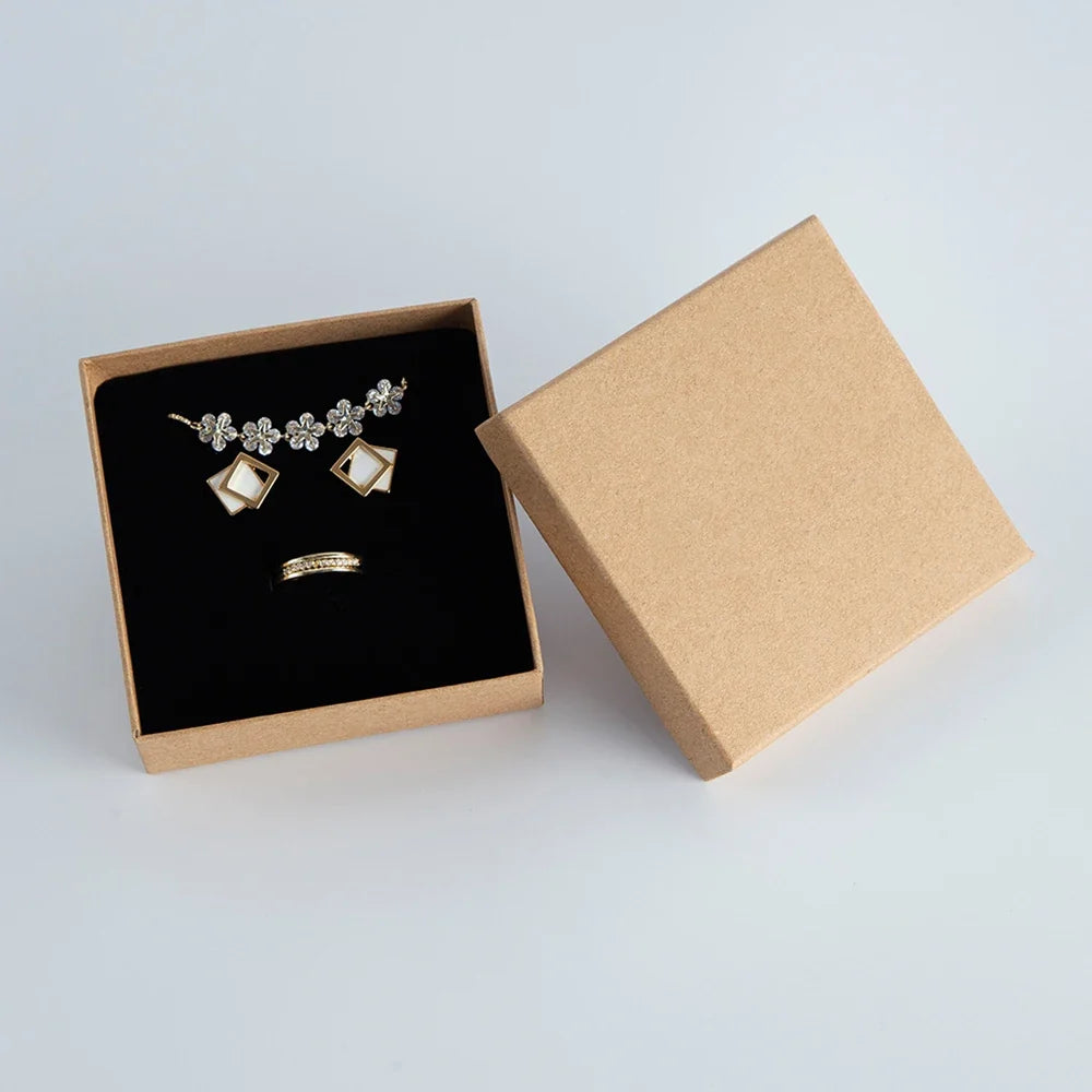24Pcs Personalized Logo Jewelry Paper Gift Box Wedding Favors Ring Earring Necklace Pendant Bracelet Stud Bag Storage Packaging