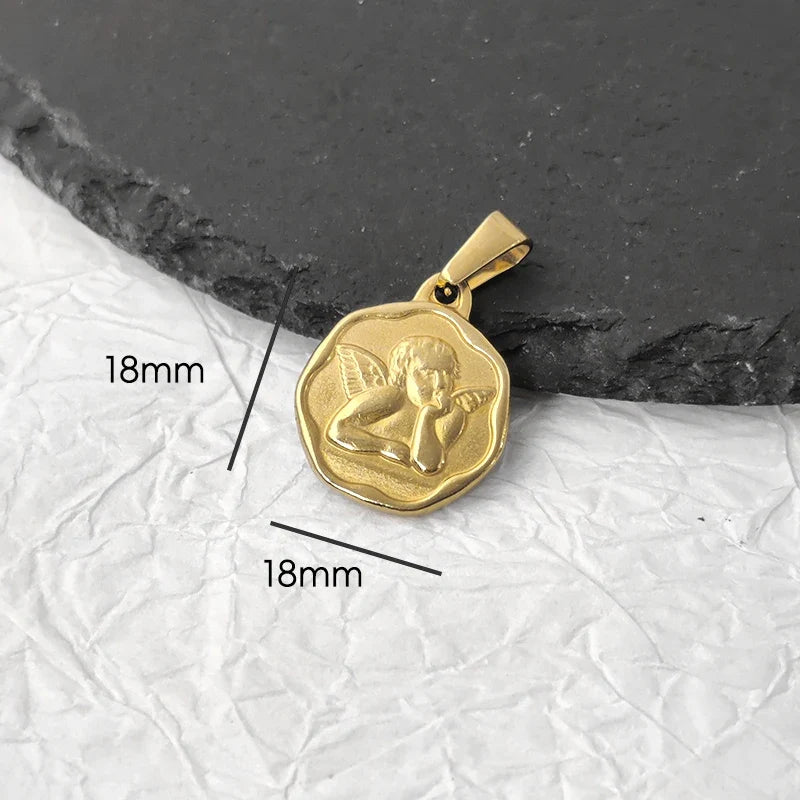 Tarnish Free Pendant Angel Cross Heart Diy Stainless Steel Gold Plated Vintage Charm for Women Necklace Jewelry Making